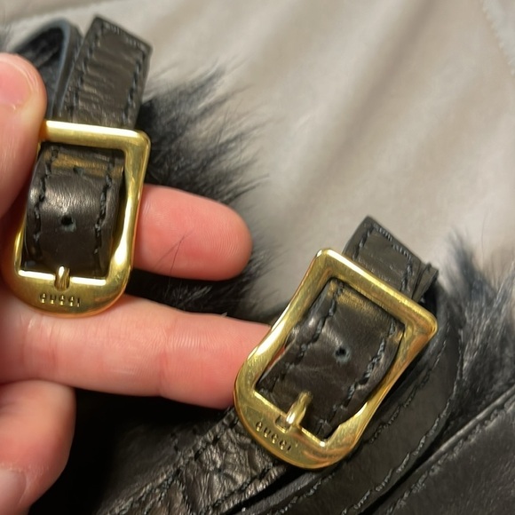 Gucci Vintage Fur Lined Leather Tall Black Gold Heeled Boots Size 4.5 - Picture 9 of 15